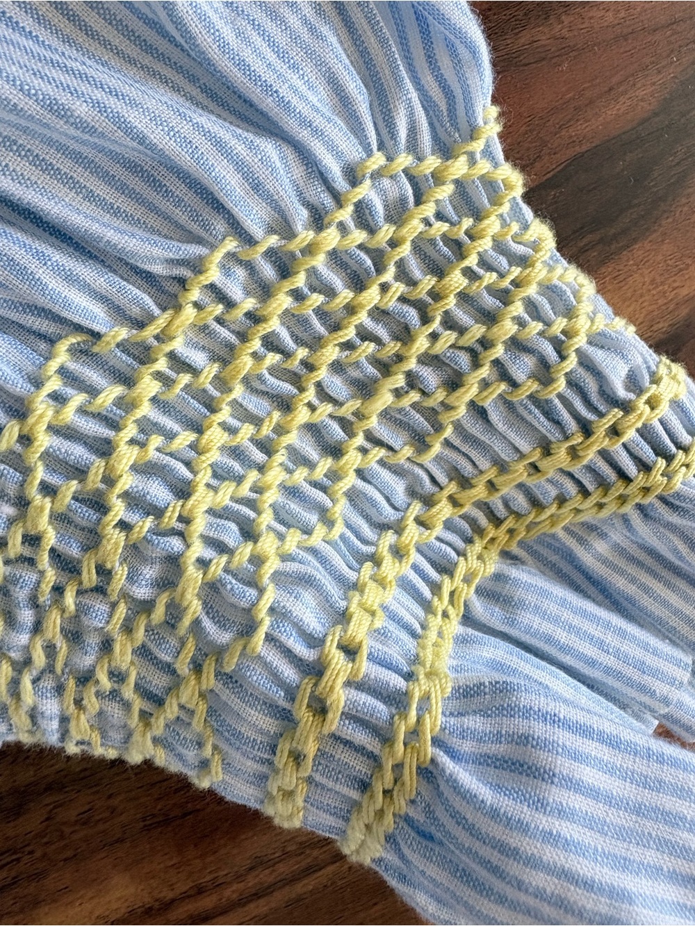 Andion Women’s Bespoke Blue Striped Linen Hand Smocked Maxi Dress XS S M - Picture 7 of 10
